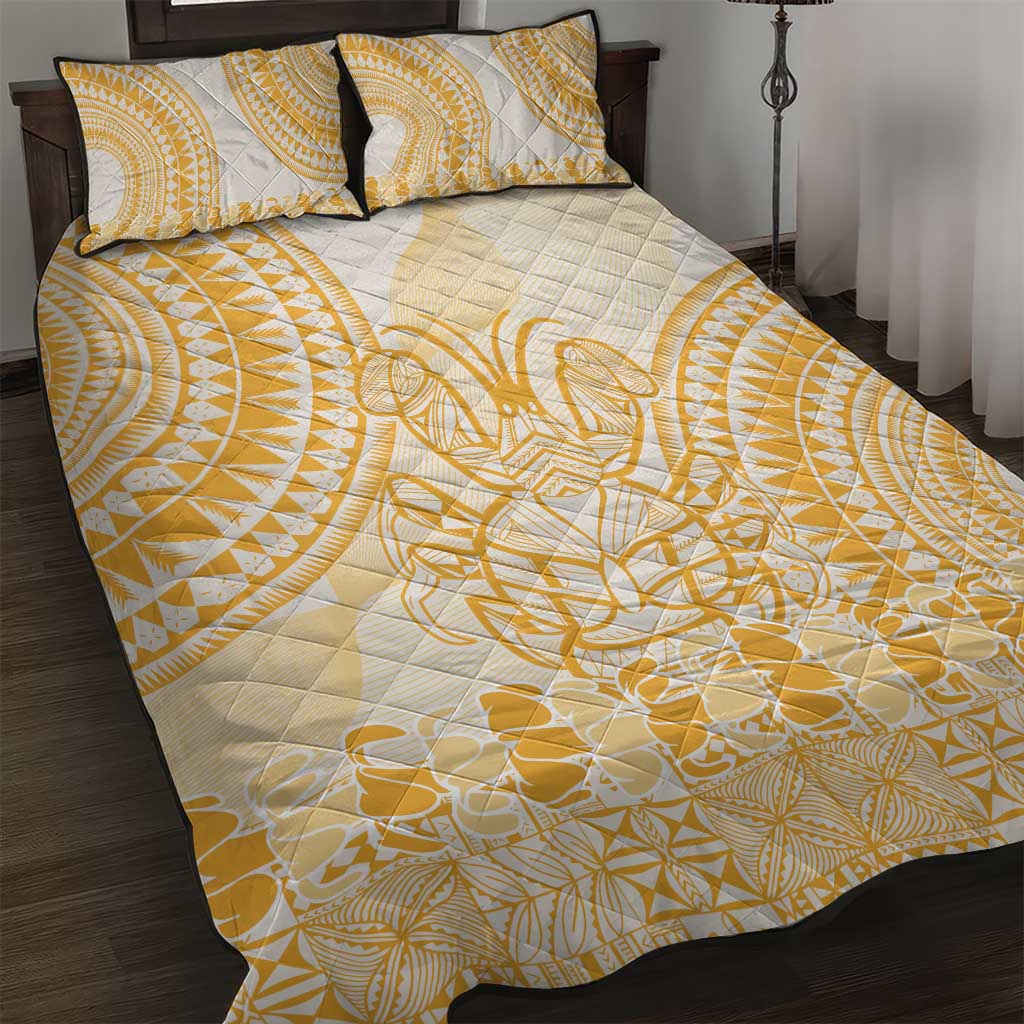 Niue Language Week Quilt Bed Set The Rock Coconut Crab - Siapo Gold Pastel