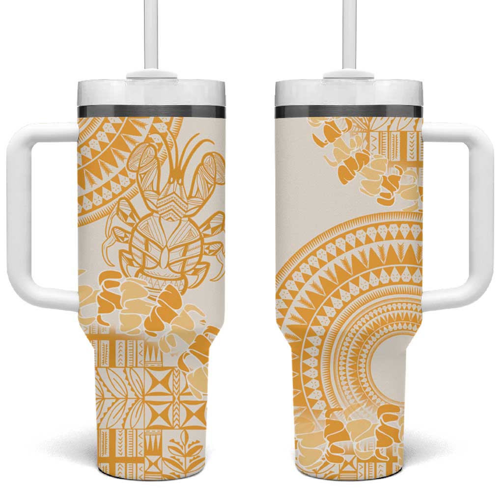 Niue Language Week Tumbler With Handle The Rock Coconut Crab - Siapo Gold Pastel