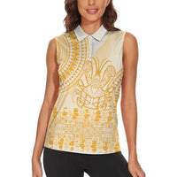 Niue Language Week Women Sleeveless Polo Shirt The Rock Coconut Crab - Siapo Gold Pastel