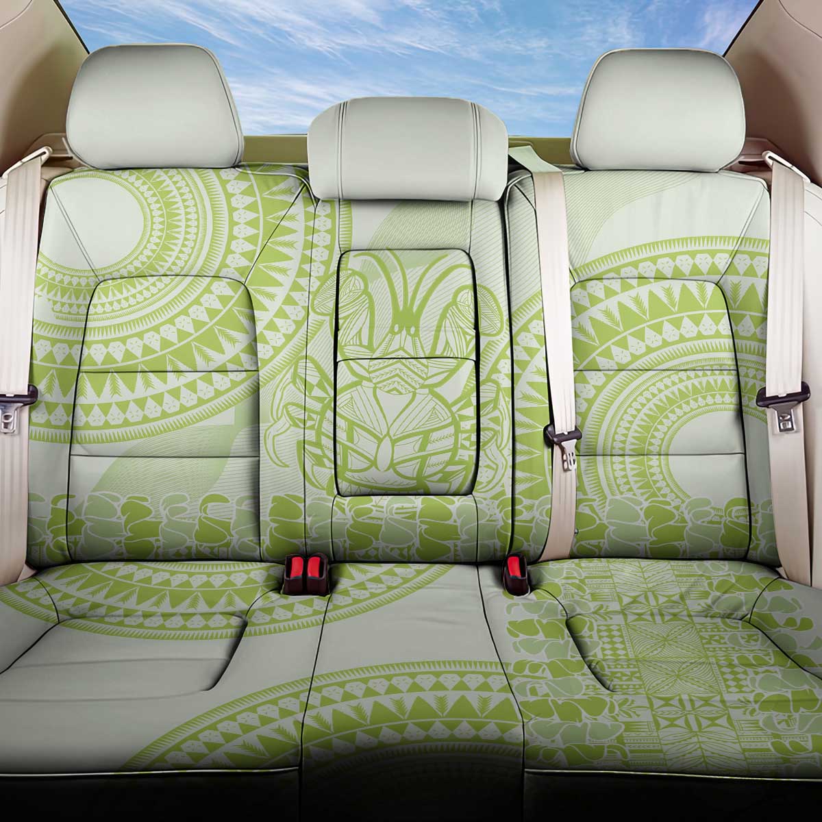 Lime Green Niue Language Week Back Car Seat Cover The Rock Coconut Crab - Siapo Pattern