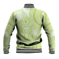 Lime Green Niue Language Week Baseball Jacket The Rock Coconut Crab - Siapo Pattern