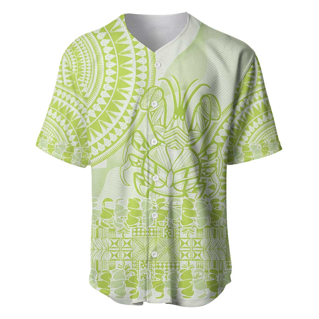 Lime Green Niue Language Week Baseball Jersey The Rock Coconut Crab - Siapo Pattern