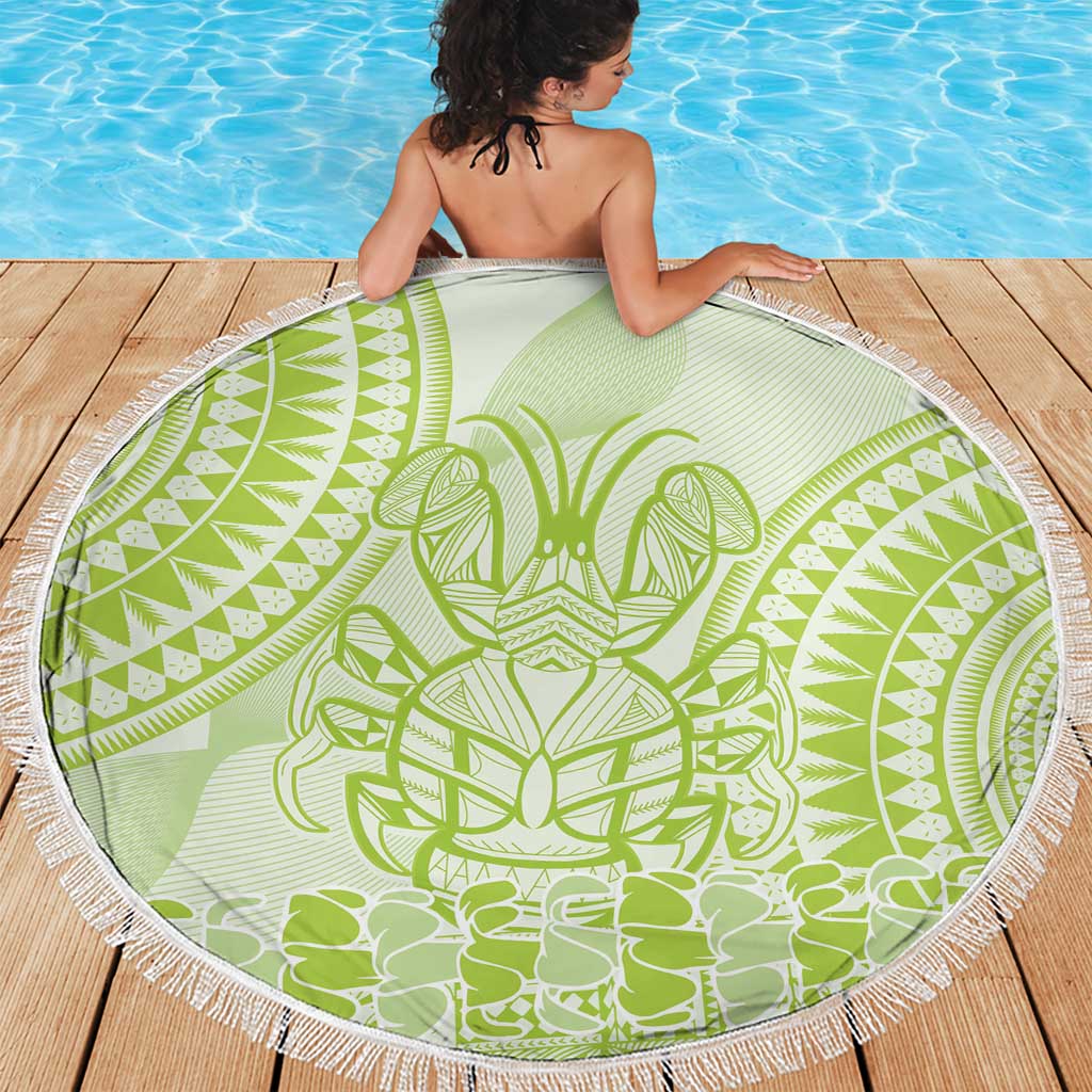 Lime Green Niue Language Week Beach Blanket The Rock Coconut Crab - Siapo Pattern
