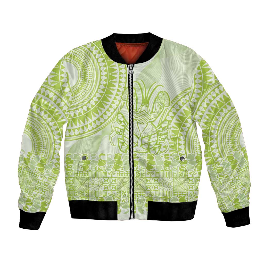 Lime Green Niue Language Week Bomber Jacket The Rock Coconut Crab - Siapo Pattern