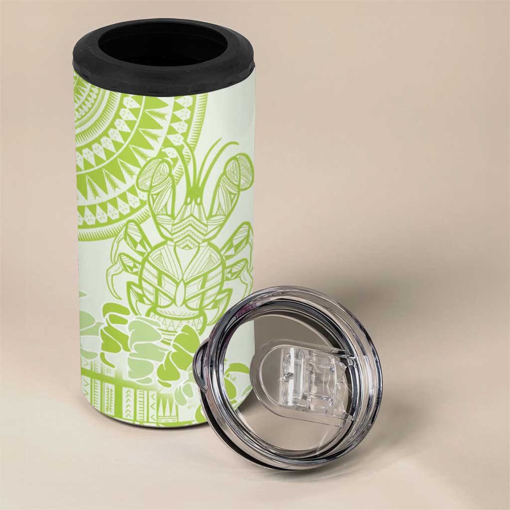 Lime Green Niue Language Week 4 in 1 Can Cooler Tumbler The Rock Coconut Crab - Siapo Pattern