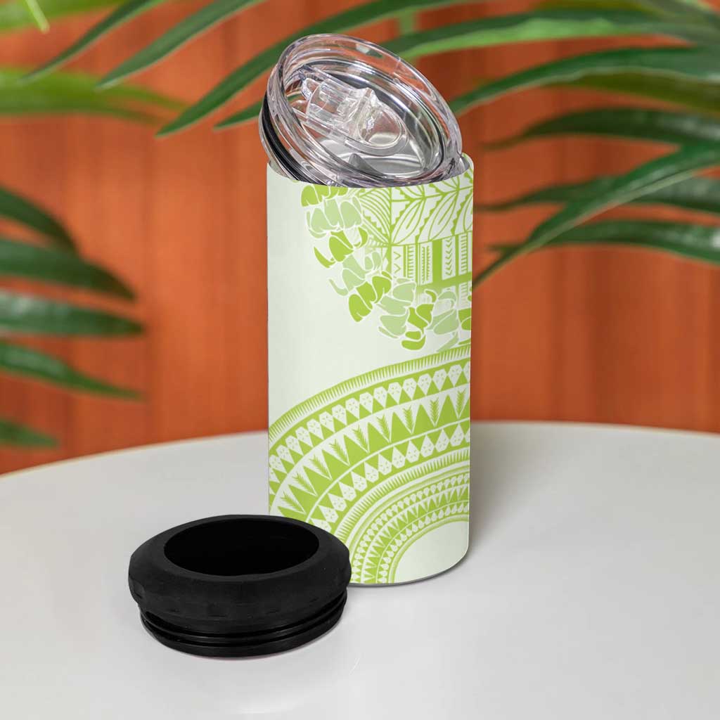 Lime Green Niue Language Week 4 in 1 Can Cooler Tumbler The Rock Coconut Crab - Siapo Pattern