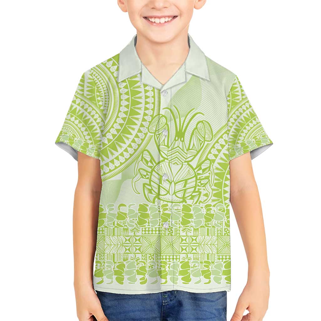 Lime Green Niue Language Week Family Matching Summer Maxi Dress and Hawaiian Shirt The Rock Coconut Crab - Siapo Pattern