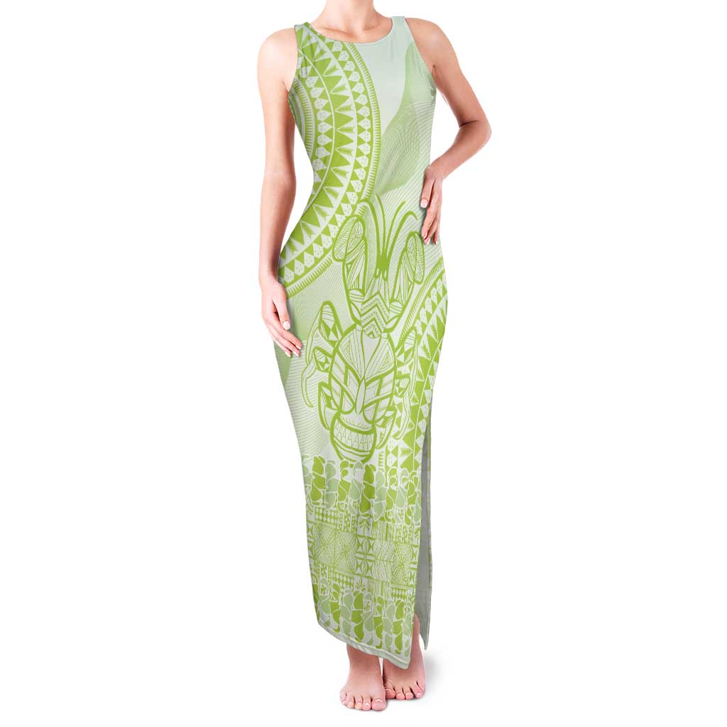 Lime Green Niue Language Week Family Matching Tank Maxi Dress and Hawaiian Shirt The Rock Coconut Crab - Siapo Pattern