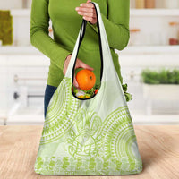 Lime Green Niue Language Week Grocery Bag The Rock Coconut Crab - Siapo Pattern