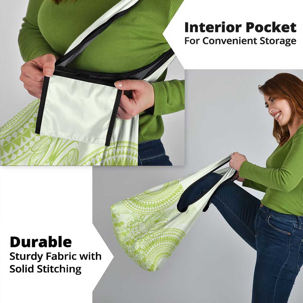 Lime Green Niue Language Week Grocery Bag The Rock Coconut Crab - Siapo Pattern