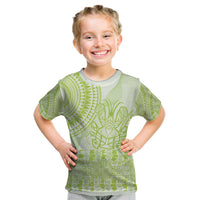 Lime Green Niue Language Week Kid T Shirt The Rock Coconut Crab - Siapo Pattern