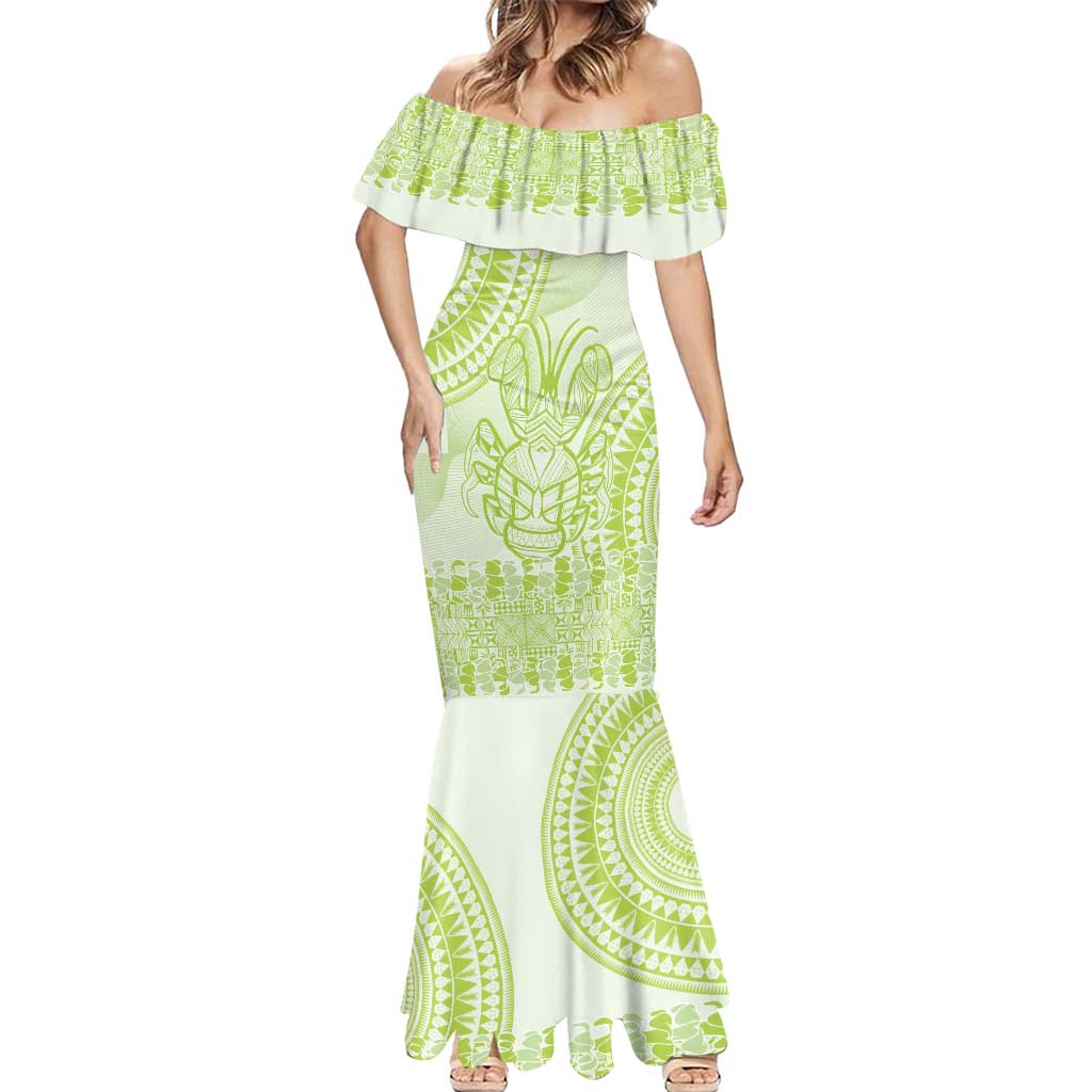 Lime Green Niue Language Week Mermaid Dress The Rock Coconut Crab - Siapo Pattern