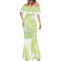 Lime Green Niue Language Week Mermaid Dress The Rock Coconut Crab - Siapo Pattern