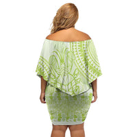 Lime Green Niue Language Week Off Shoulder Short Dress The Rock Coconut Crab - Siapo Pattern
