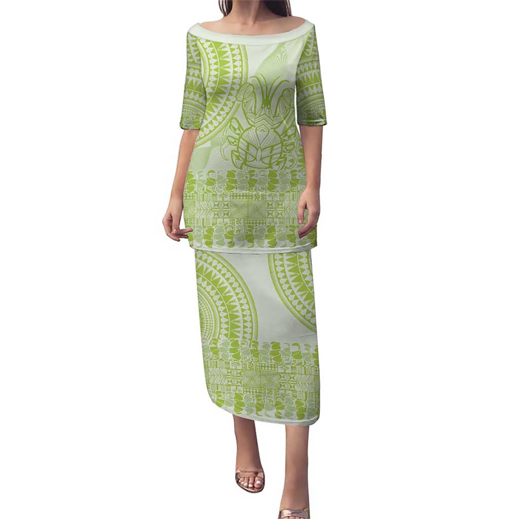 Lime Green Niue Language Week Puletasi The Rock Coconut Crab - Siapo Pattern