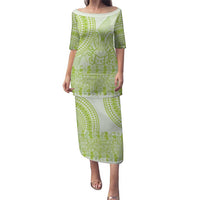 Lime Green Niue Language Week Puletasi The Rock Coconut Crab - Siapo Pattern