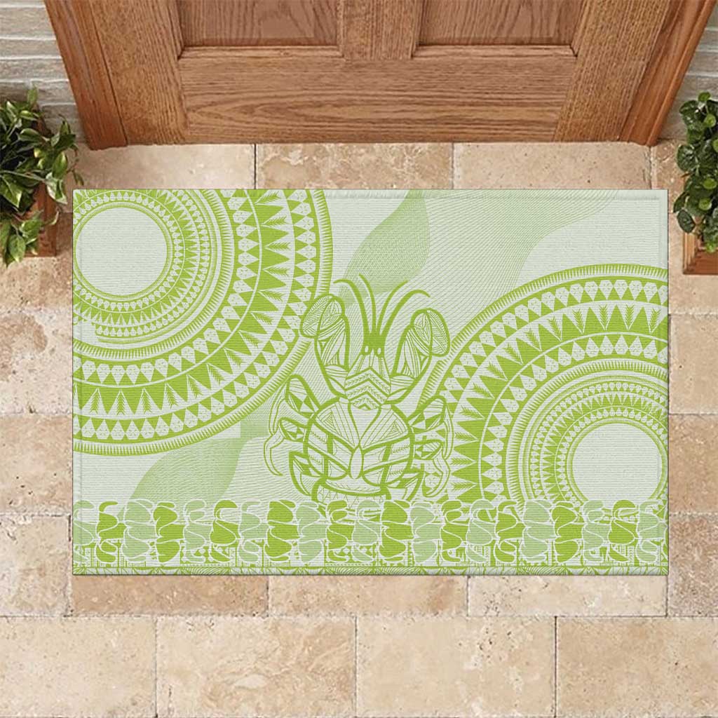 Lime Green Niue Language Week Rubber Doormat The Rock Coconut Crab - Siapo Pattern