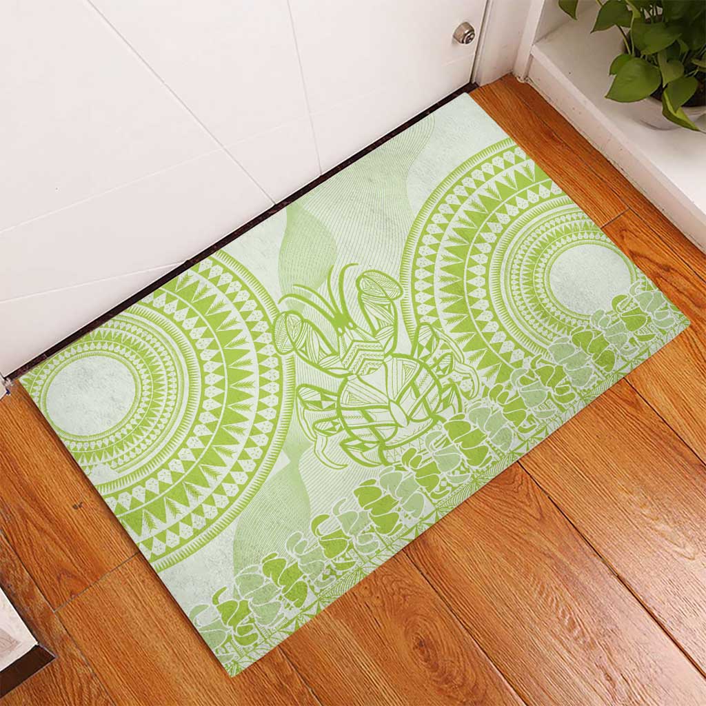 Lime Green Niue Language Week Rubber Doormat The Rock Coconut Crab - Siapo Pattern