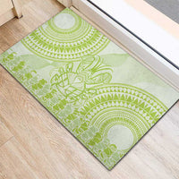 Lime Green Niue Language Week Rubber Doormat The Rock Coconut Crab - Siapo Pattern