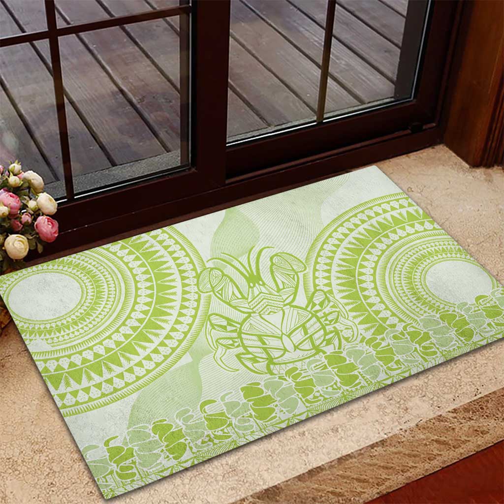 Lime Green Niue Language Week Rubber Doormat The Rock Coconut Crab - Siapo Pattern
