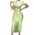 Lime Green Niue Language Week Short Sleeve Bodycon Dress The Rock Coconut Crab - Siapo Pattern