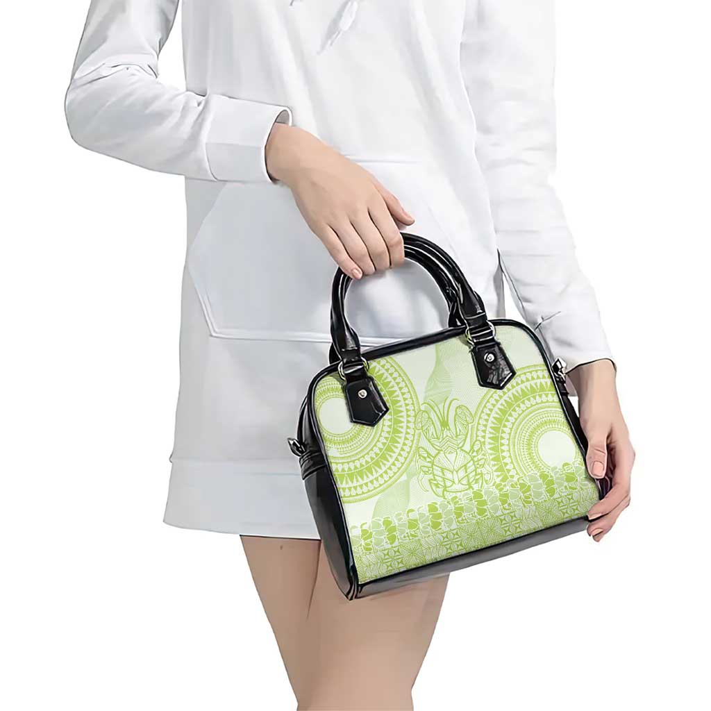 Lime Green Niue Language Week Shoulder Handbag The Rock Coconut Crab - Siapo Pattern