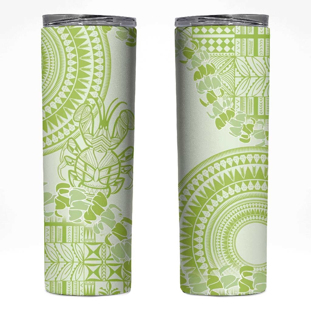 Lime Green Niue Language Week Skinny Tumbler The Rock Coconut Crab - Siapo Pattern