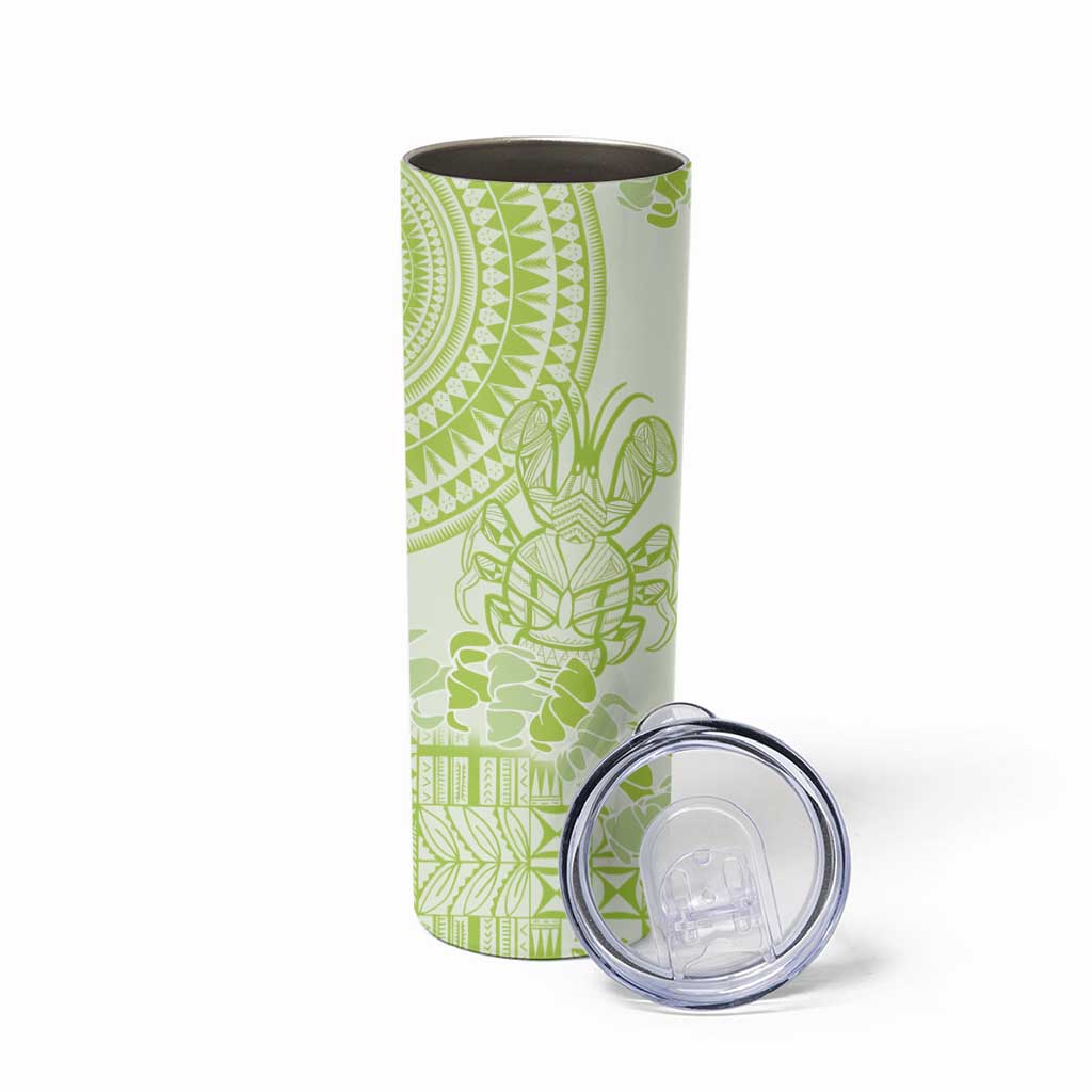 Lime Green Niue Language Week Skinny Tumbler The Rock Coconut Crab - Siapo Pattern