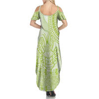 Lime Green Niue Language Week Summer Maxi Dress The Rock Coconut Crab - Siapo Pattern
