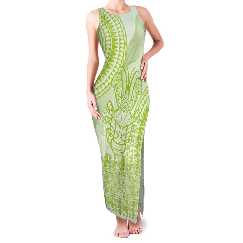 Lime Green Niue Language Week Tank Maxi Dress The Rock Coconut Crab - Siapo Pattern