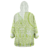 Lime Green Niue Language Week Wearable Blanket Hoodie The Rock Coconut Crab - Siapo Pattern