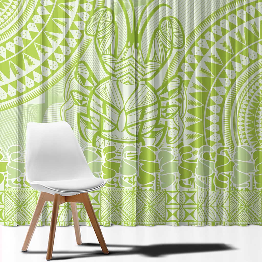 Lime Green Niue Language Week Window Curtain The Rock Coconut Crab - Siapo Pattern