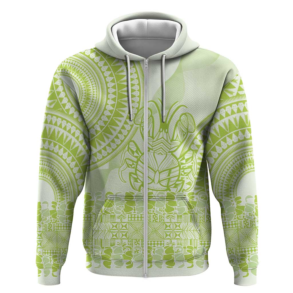 Lime Green Niue Language Week Zip Hoodie The Rock Coconut Crab - Siapo Pattern