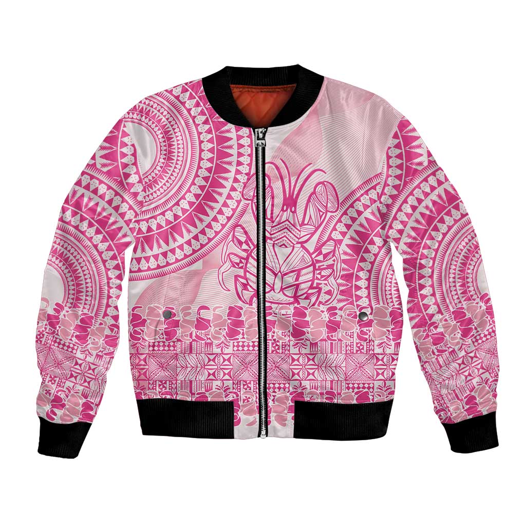 Pink Niue Language Week Bomber Jacket The Rock Coconut Crab - Siapo Pattern