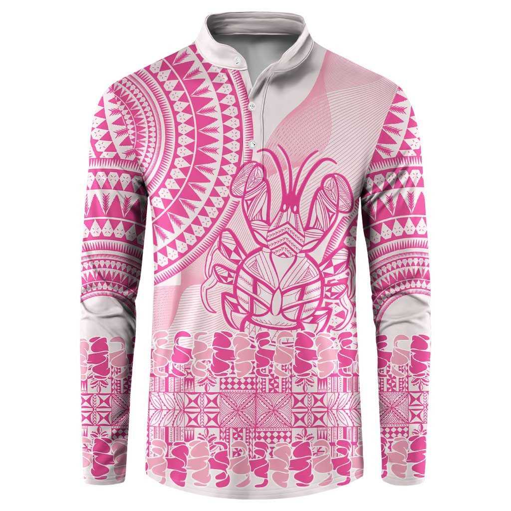 Pink Niue Language Week Button Sweatshirt The Rock Coconut Crab - Siapo Pattern