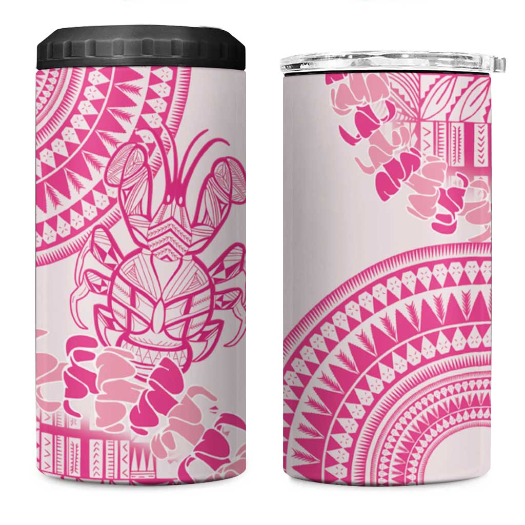 Pink Niue Language Week 4 in 1 Can Cooler Tumbler The Rock Coconut Crab - Siapo Pattern