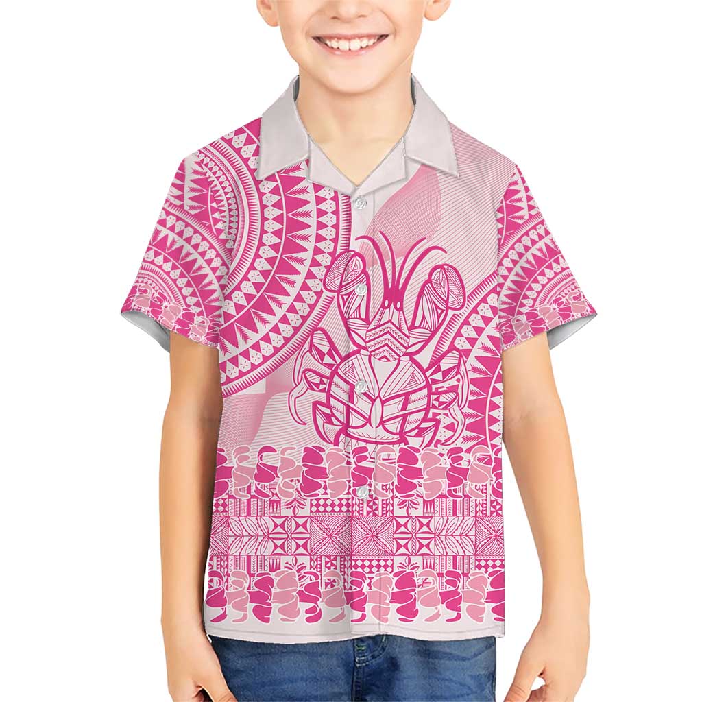Pink Niue Language Week Family Matching Short Sleeve Bodycon Dress and Hawaiian Shirt The Rock Coconut Crab - Siapo Pattern