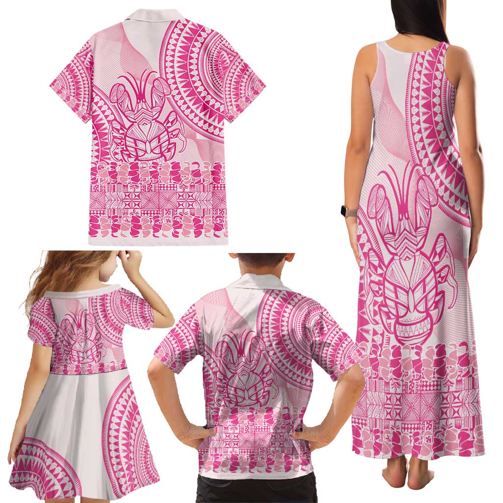 Pink Niue Language Week Family Matching Tank Maxi Dress and Hawaiian Shirt The Rock Coconut Crab - Siapo Pattern
