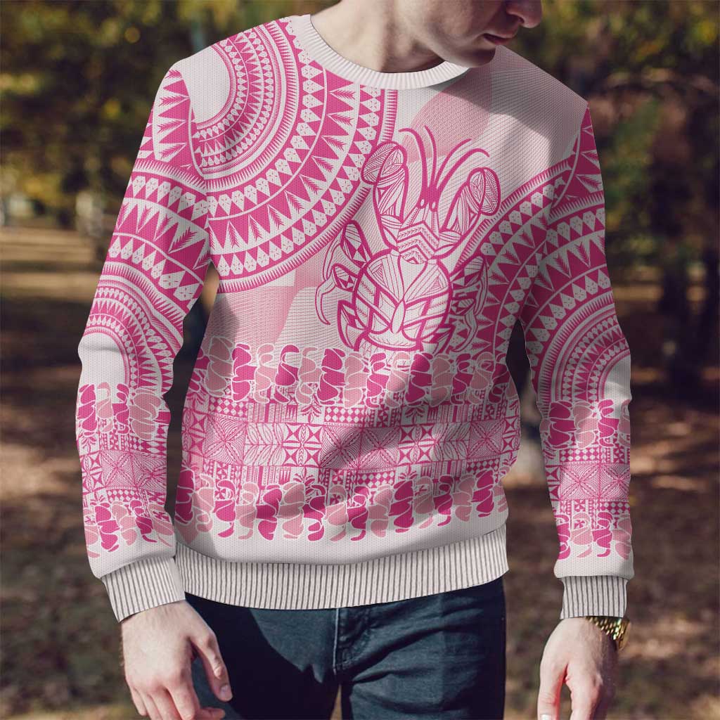 Pink Niue Language Week Ugly Christmas Sweater The Rock Coconut Crab - Siapo Pattern