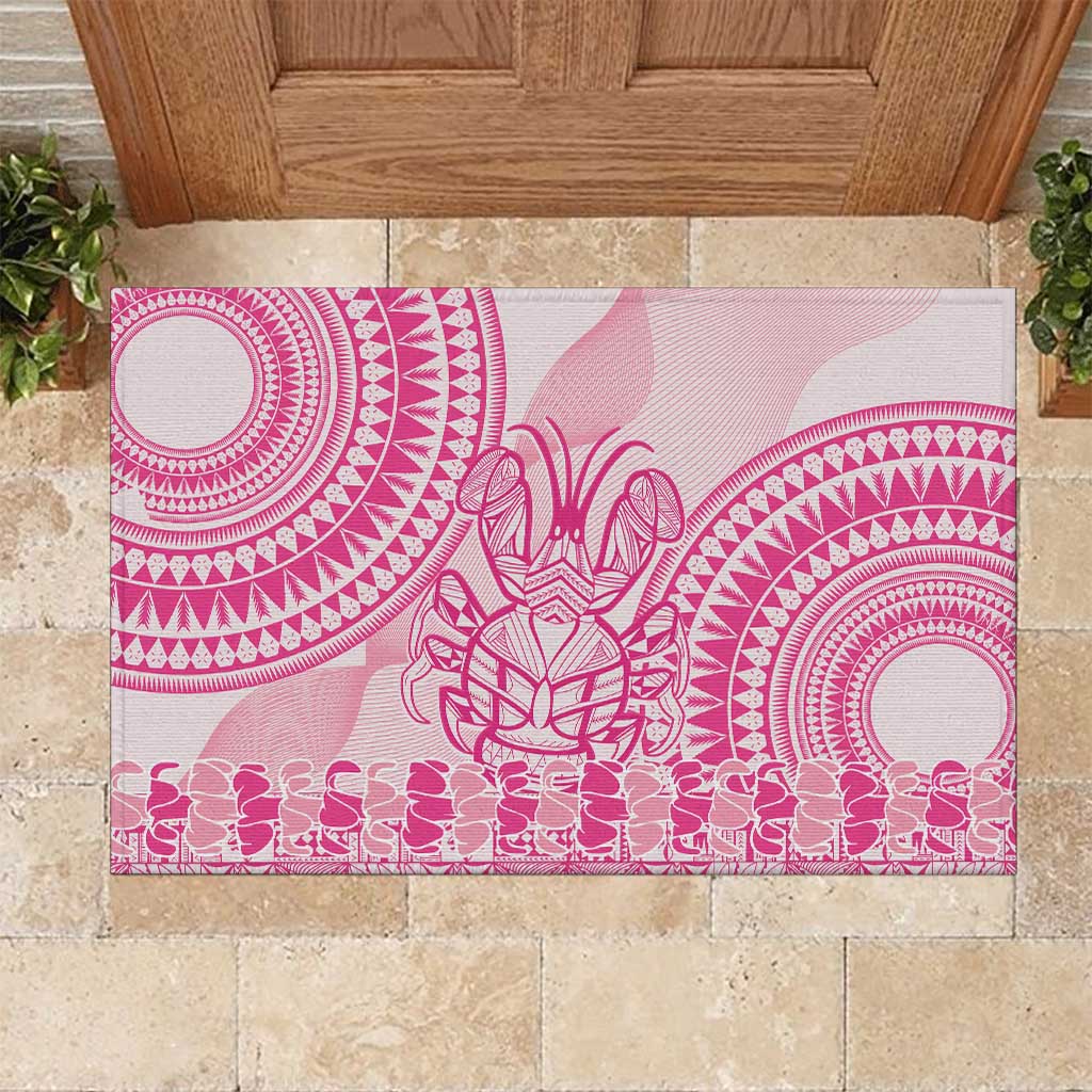 Pink Niue Language Week Rubber Doormat The Rock Coconut Crab - Siapo Pattern