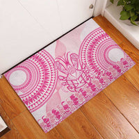 Pink Niue Language Week Rubber Doormat The Rock Coconut Crab - Siapo Pattern