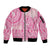 Pink Niue Language Week Sleeve Zip Bomber Jacket The Rock Coconut Crab - Siapo Pattern