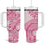 Pink Niue Language Week Tumbler With Handle The Rock Coconut Crab - Siapo Pattern