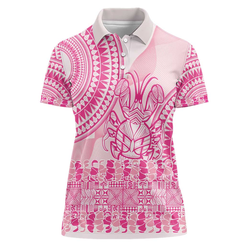 Pink Niue Language Week Women Polo Shirt The Rock Coconut Crab - Siapo Pattern