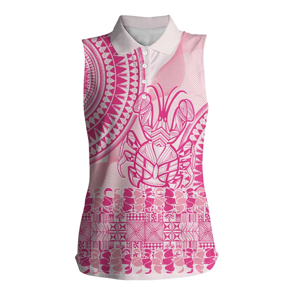 Pink Niue Language Week Women Sleeveless Polo Shirt The Rock Coconut Crab - Siapo Pattern