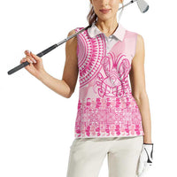 Pink Niue Language Week Women Sleeveless Polo Shirt The Rock Coconut Crab - Siapo Pattern