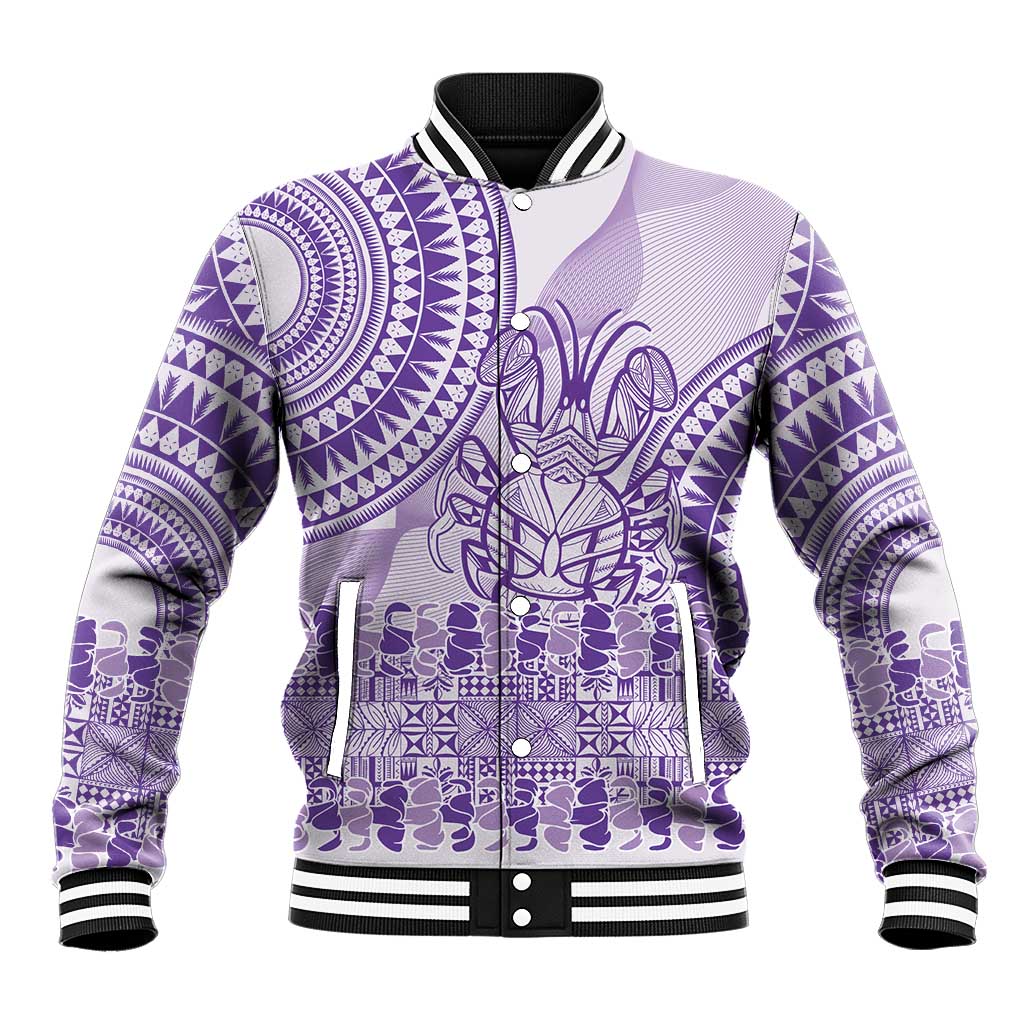 Purple Niue Language Week Baseball Jacket The Rock Coconut Crab - Siapo Pattern