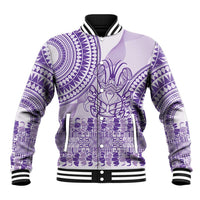 Purple Niue Language Week Baseball Jacket The Rock Coconut Crab - Siapo Pattern