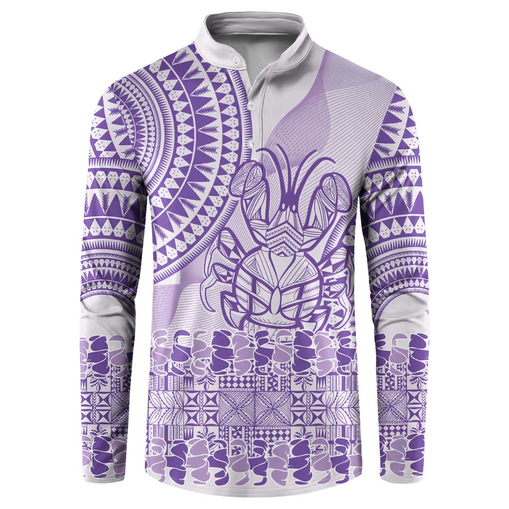 Purple Niue Language Week Button Sweatshirt The Rock Coconut Crab - Siapo Pattern