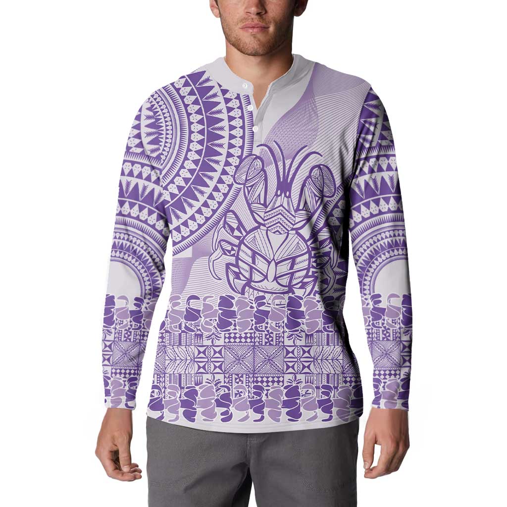 Purple Niue Language Week Button Sweatshirt The Rock Coconut Crab - Siapo Pattern